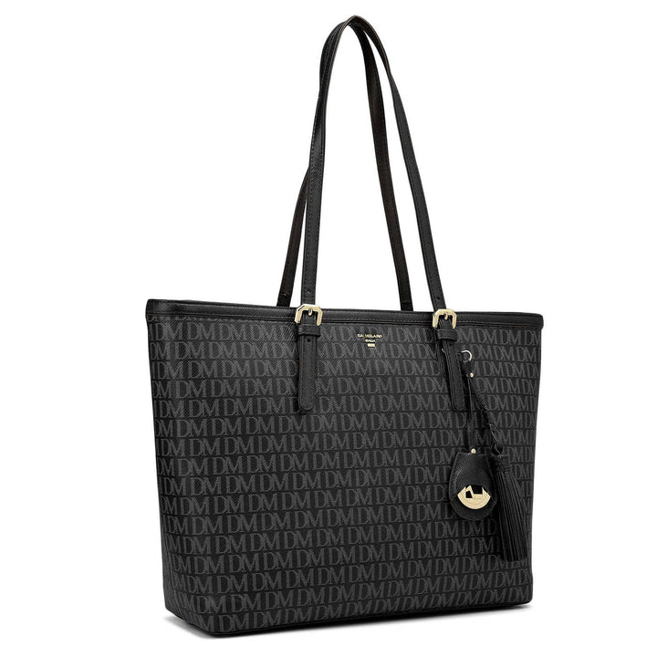 Medium Monogram Leather Tote - Black