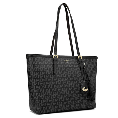 Medium Monogram Leather Tote - Black