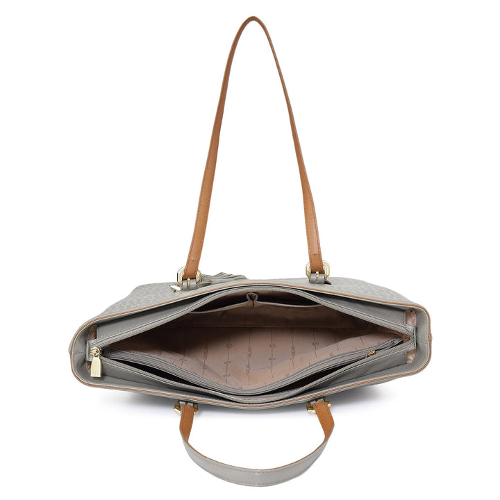 Medium Monogram Leather Tote - Stone Grey