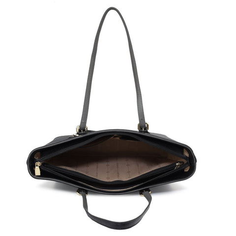 Medium Monogram Leather Tote - Black