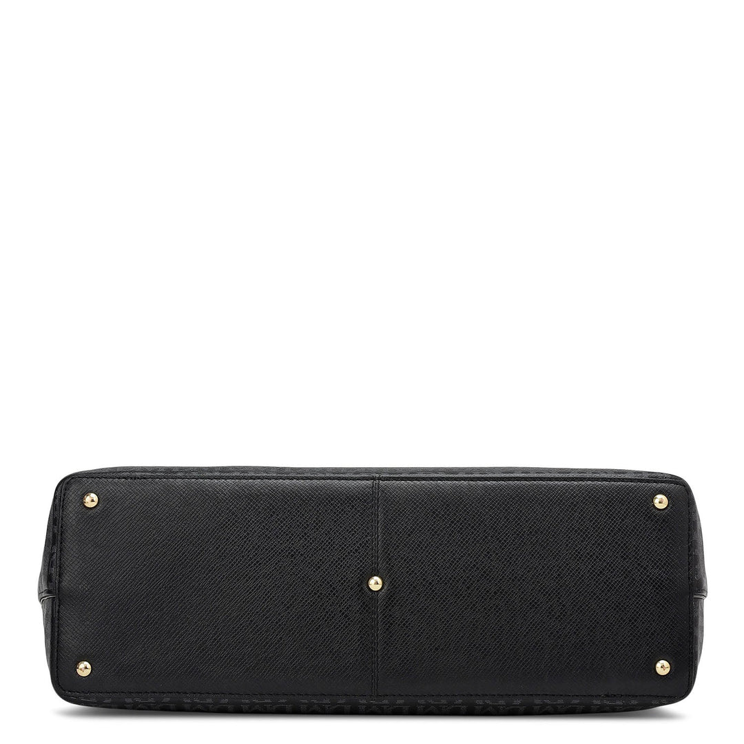 Medium Monogram Leather Tote - Black