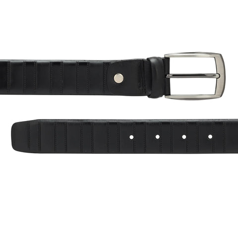 Casual Stripe Leather Mens Belt - Black