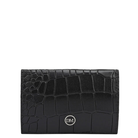 Croco Leather Card Case - Black