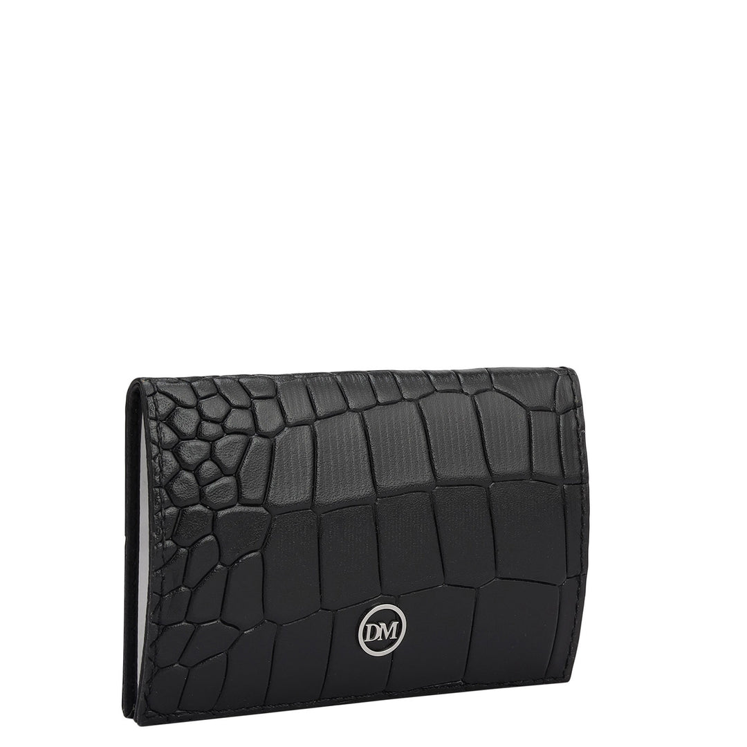 Croco Leather Card Case - Black