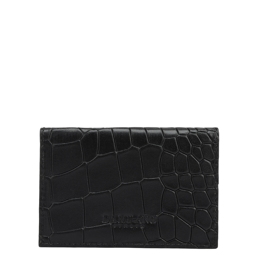 Croco Leather Card Case - Black
