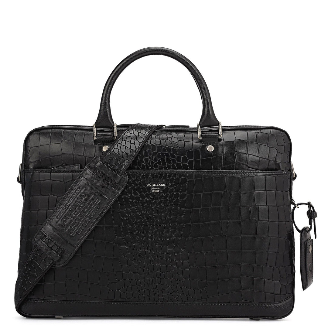 Croco Leather Laptop Bag - Black