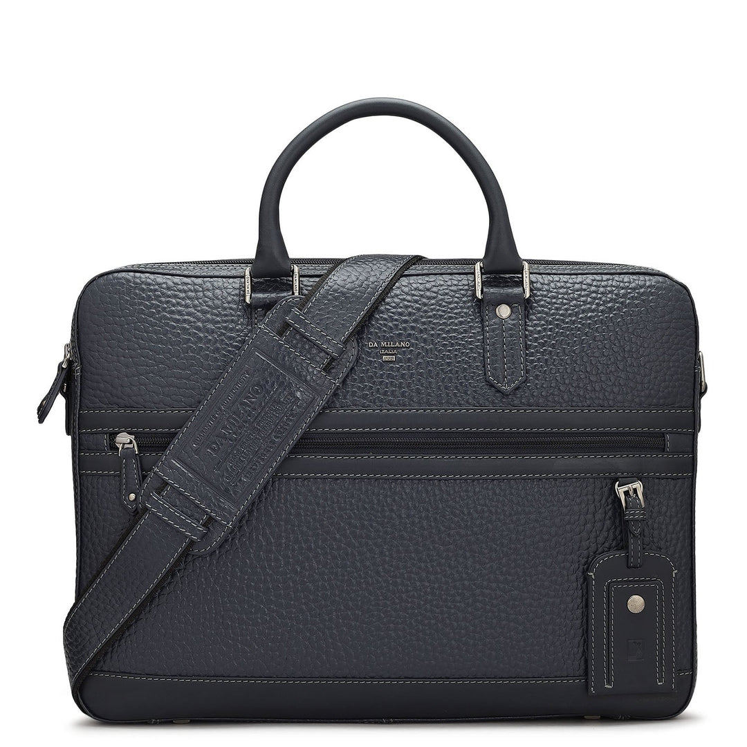 Dark Blue Bub Leather Laptop Bag - Upto 16"