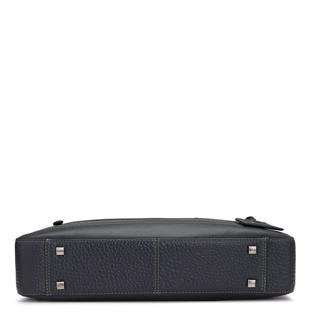 Dark Blue Bub Leather Laptop Bag - Upto 16"