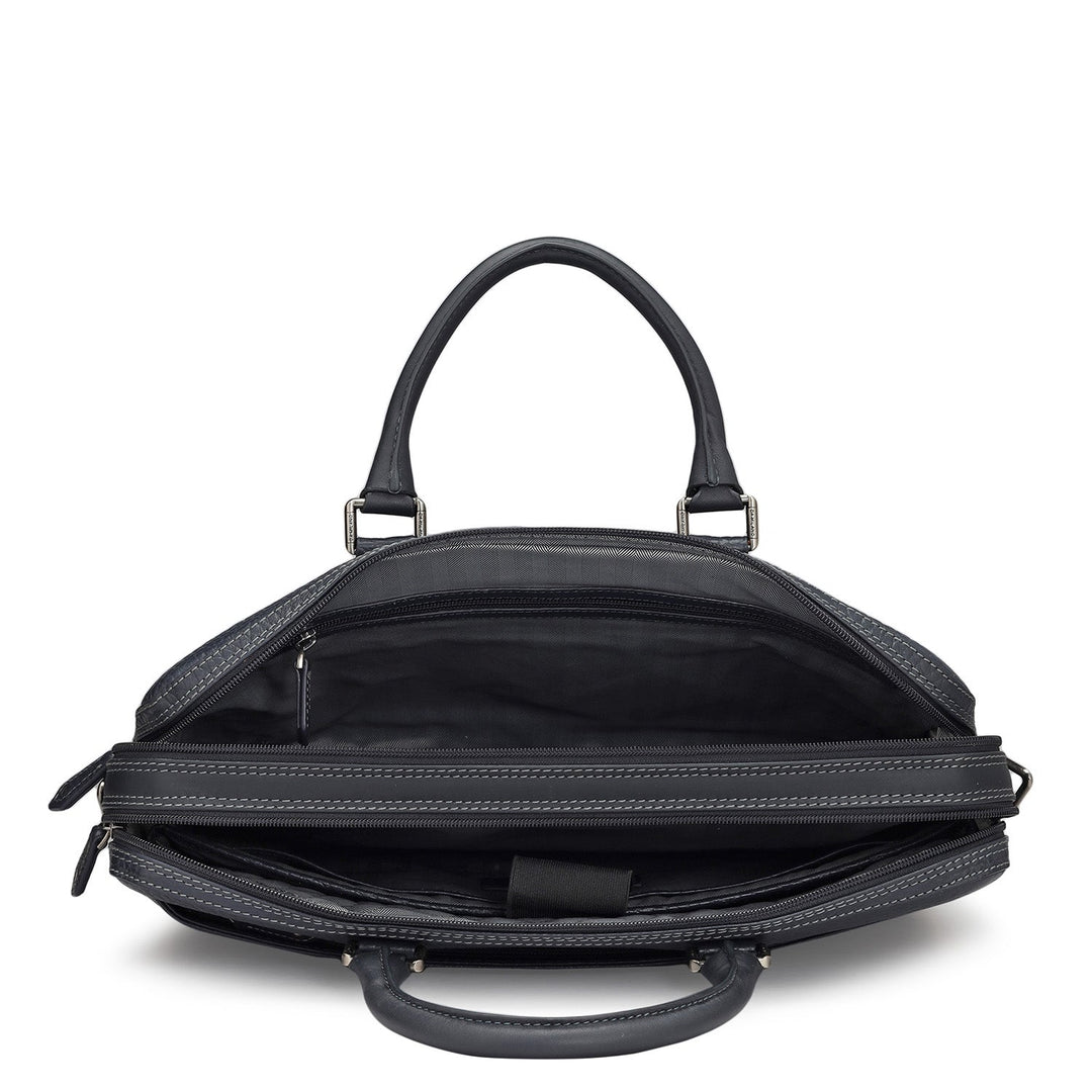 Dark Blue Bub Leather Laptop Bag - Upto 16"
