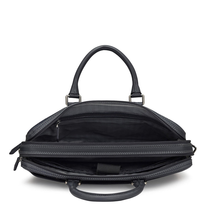 Dark Blue Bub Leather Laptop Bag - Upto 16"