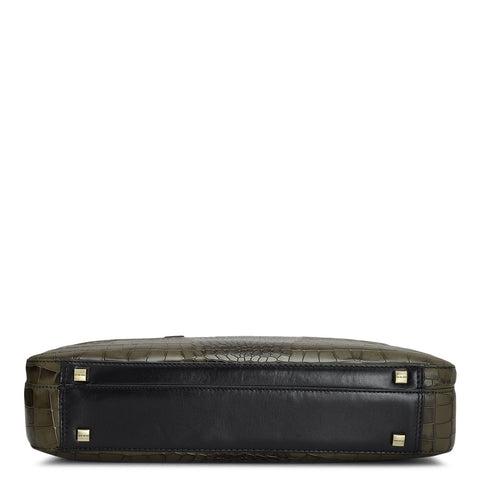 Military Green Croco Leather Laptop Bag - Upto 15"