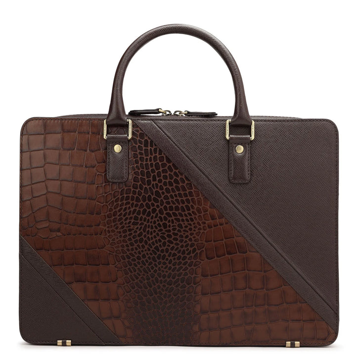 Brown Croco Franzy Leather Computer Bag - Upto 15