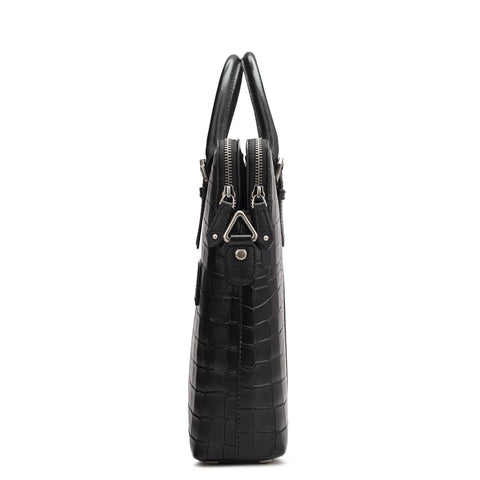 Black Croco Franzy Leather Computer Bag - Upto 16