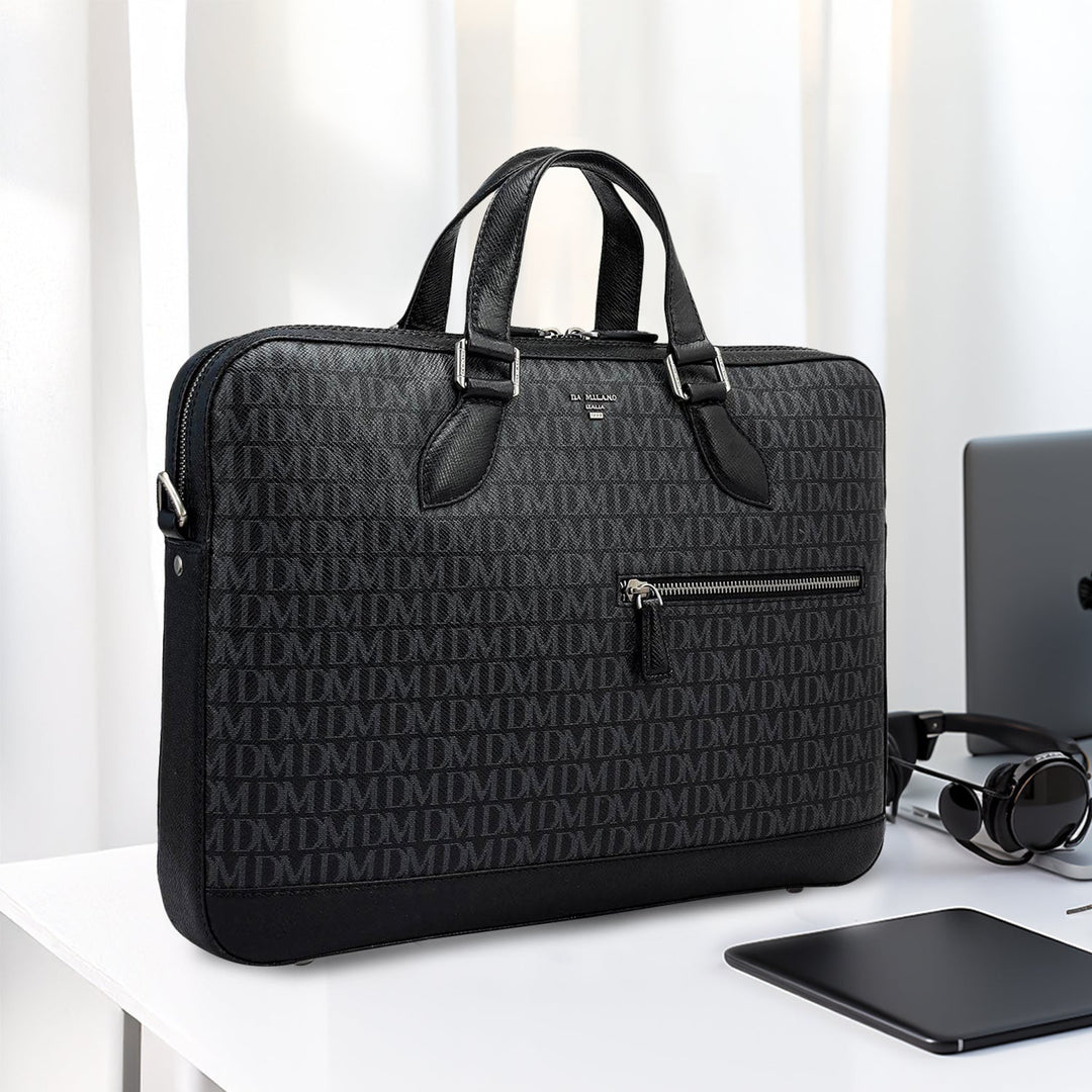Monogram Franzy Leather Laptop Bag - Black