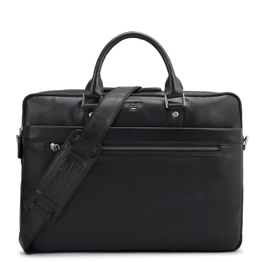 Plain Italian Leather Laptop Bag - Black