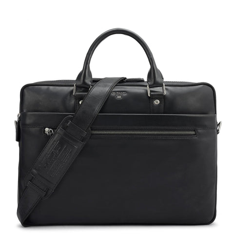 Plain Italian Leather Laptop Bag - Black