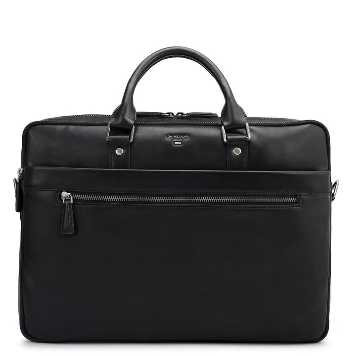 Plain Italian Leather Laptop Bag - Black