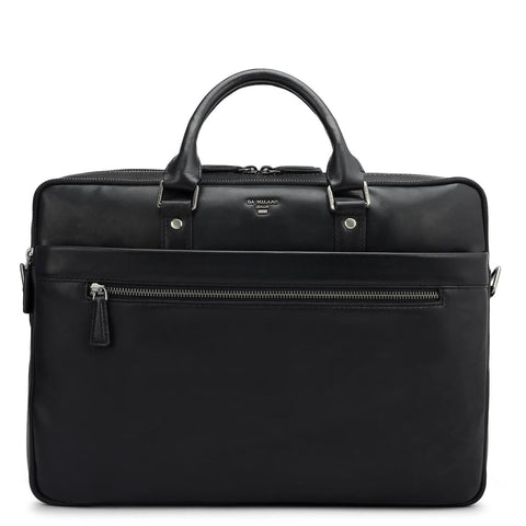 Plain Italian Leather Laptop Bag - Black