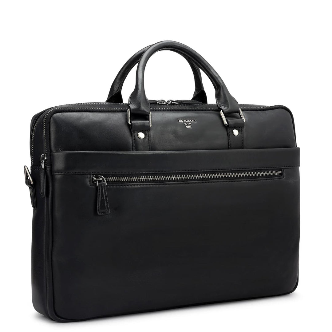 Plain Italian Leather Laptop Bag - Black