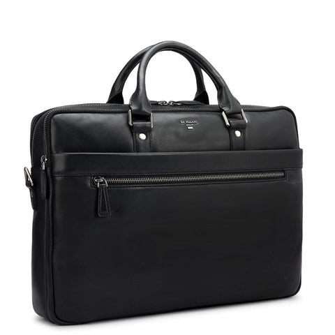 Plain Italian Leather Laptop Bag - Black