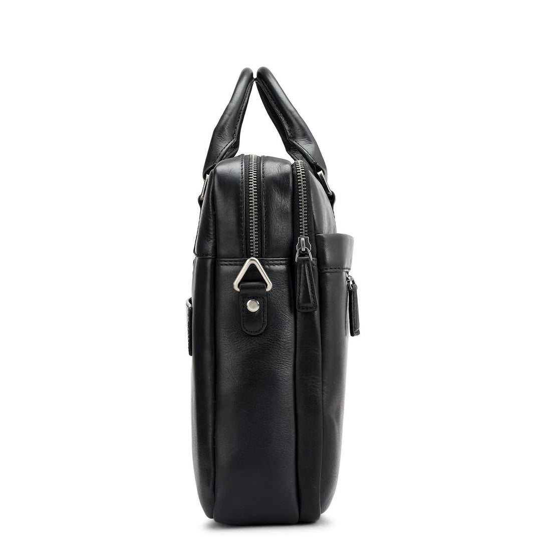 Plain Italian Leather Laptop Bag - Black