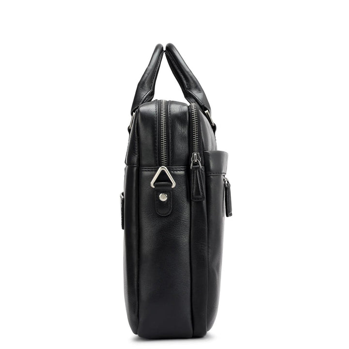 Plain Italian Leather Laptop Bag - Black