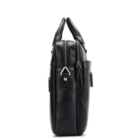 Plain Italian Leather Laptop Bag - Black