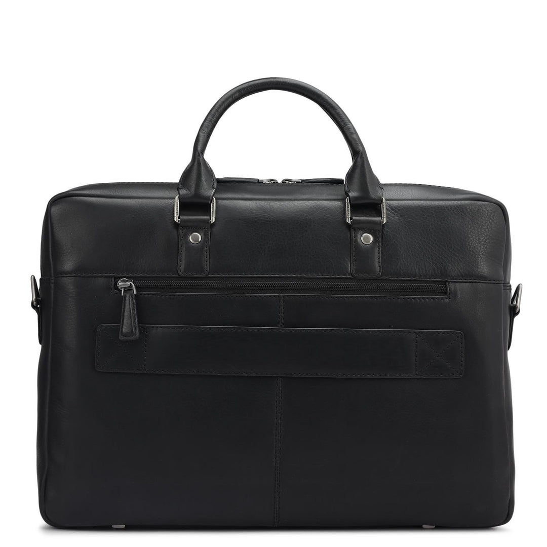 Plain Italian Leather Laptop Bag - Black