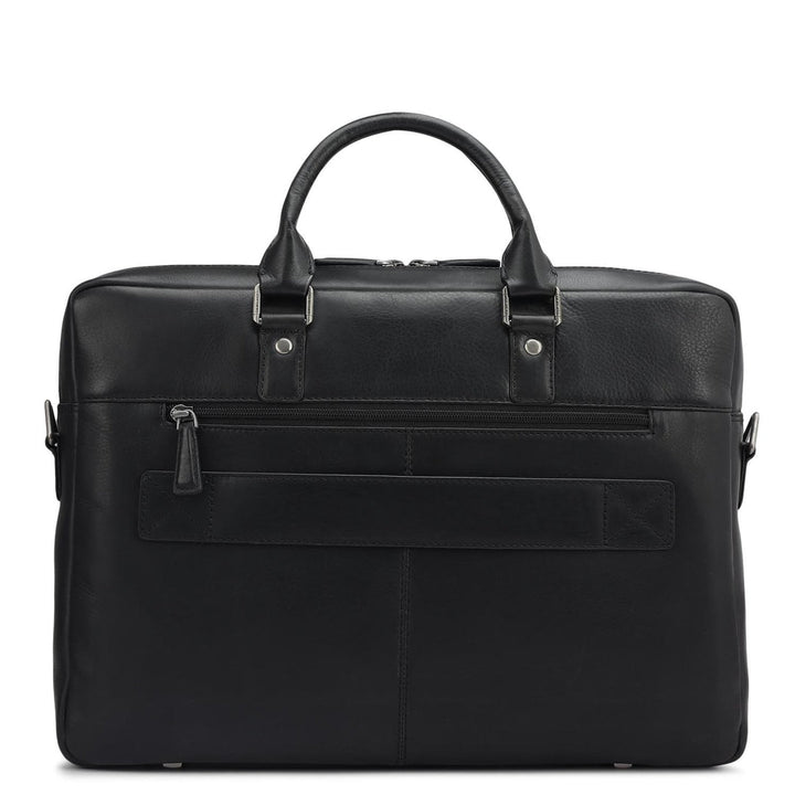 Plain Italian Leather Laptop Bag - Black