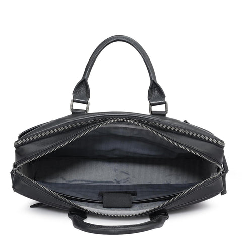 Plain Italian Leather Laptop Bag - Black