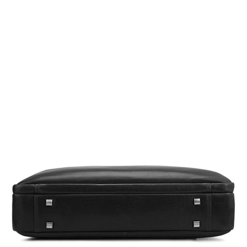 Plain Italian Leather Laptop Bag - Black