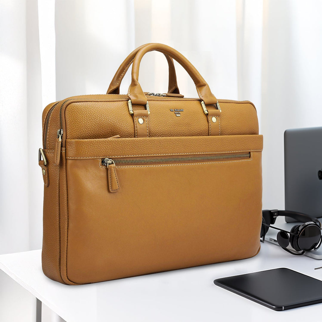 Wax Leather Laptop Bag - Caramel