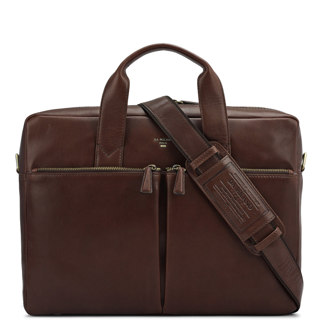 Plain Italian Leather Laptop Bag - Brown