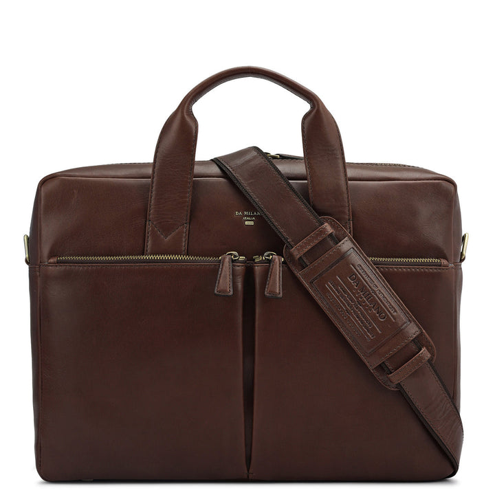 Plain Italian Leather Laptop Bag - Brown