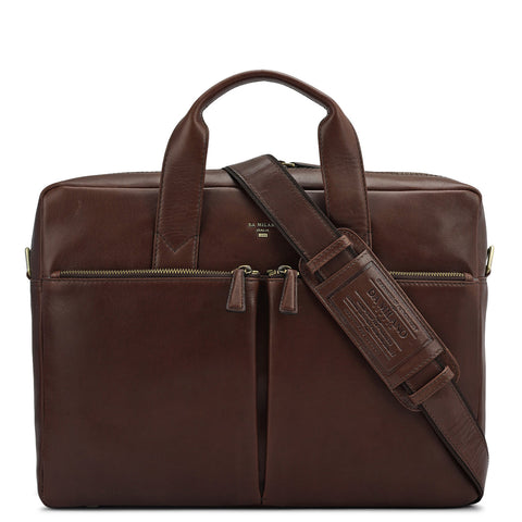 Plain Italian Leather Laptop Bag - Brown