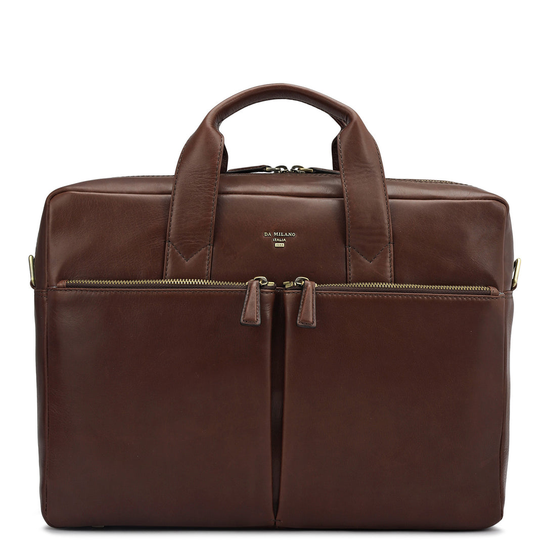 Plain Italian Leather Laptop Bag - Brown