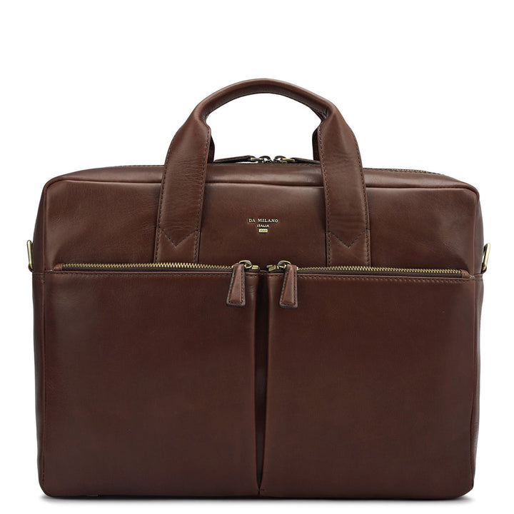 Plain Italian Leather Laptop Bag - Brown