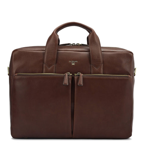 Plain Italian Leather Laptop Bag - Brown