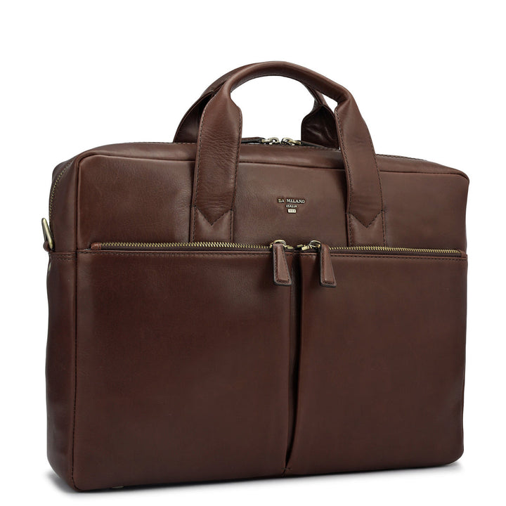 Plain Italian Leather Laptop Bag - Brown