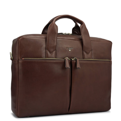 Plain Italian Leather Laptop Bag - Brown