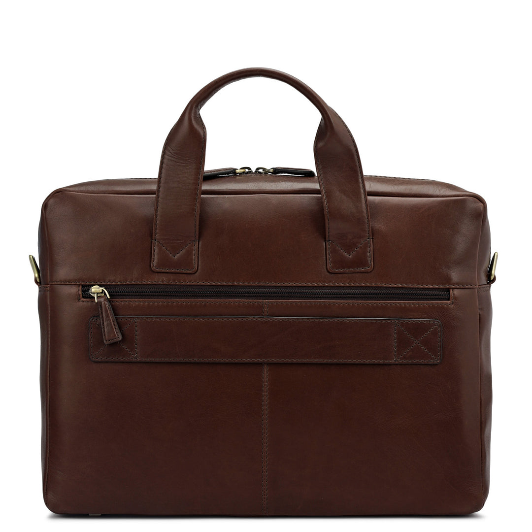 Plain Italian Leather Laptop Bag - Brown