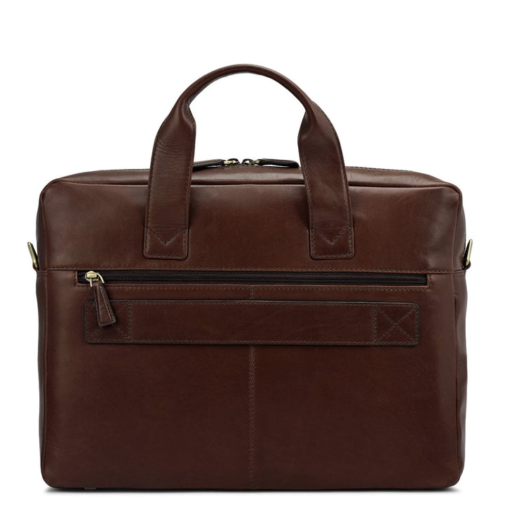 Plain Italian Leather Laptop Bag - Brown