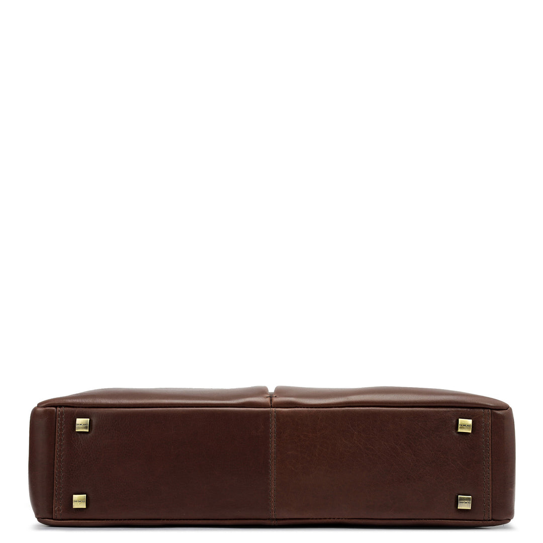 Plain Italian Leather Laptop Bag - Brown