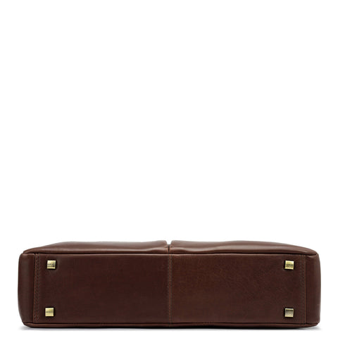 Plain Italian Leather Laptop Bag - Brown