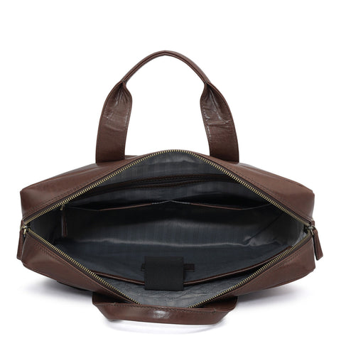 Plain Italian Leather Laptop Bag - Brown