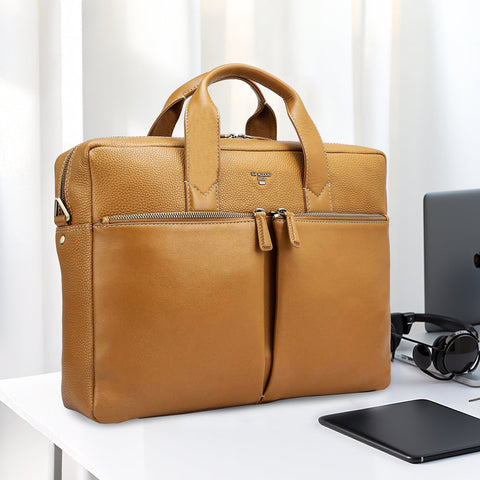 Wax Leather Laptop Bag - Caramel