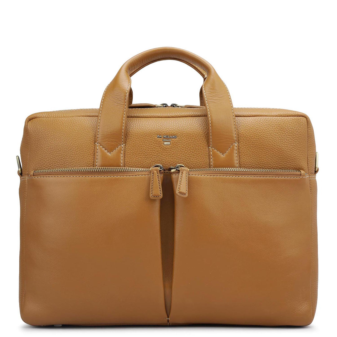 Wax Leather Laptop Bag - Caramel