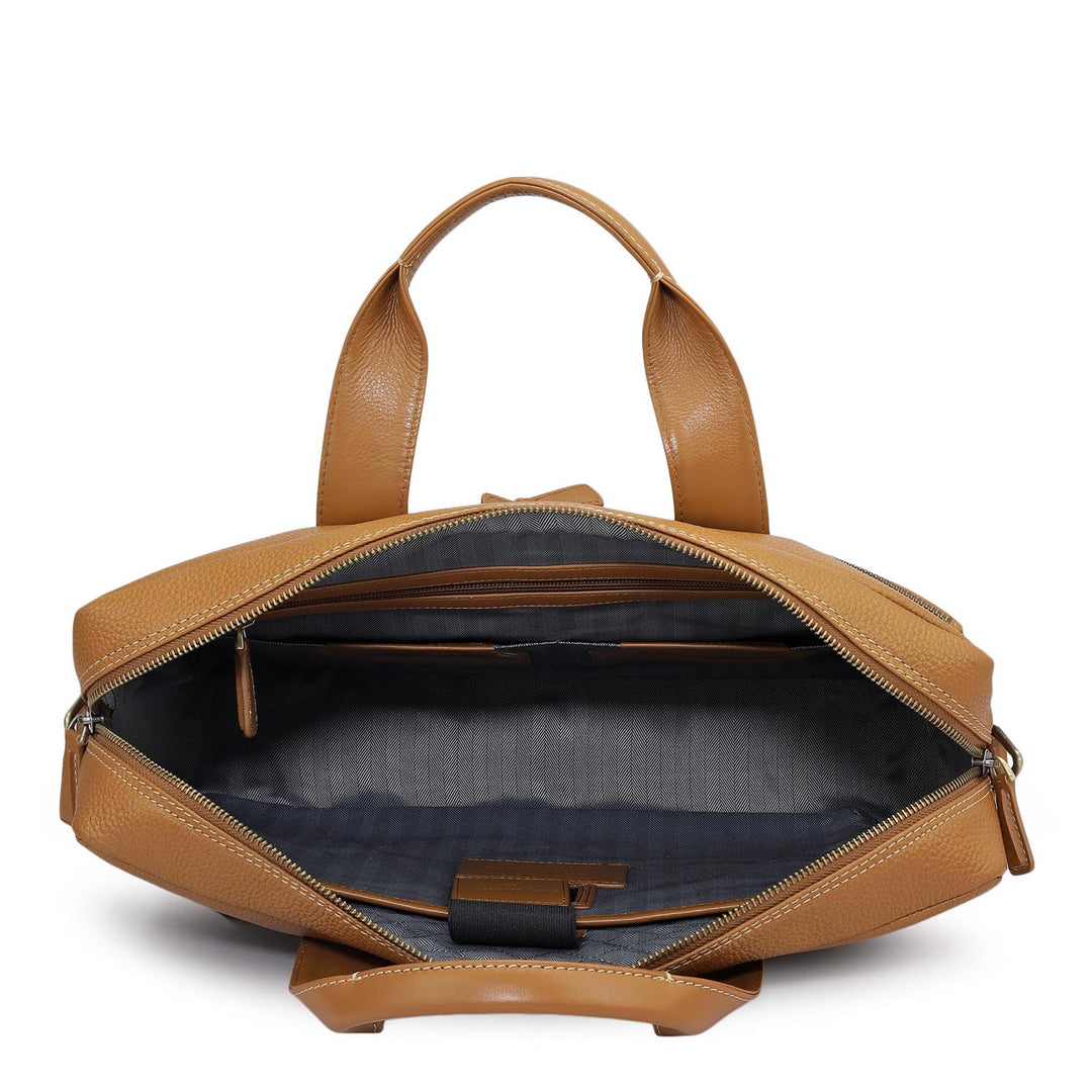 Wax Leather Laptop Bag - Caramel