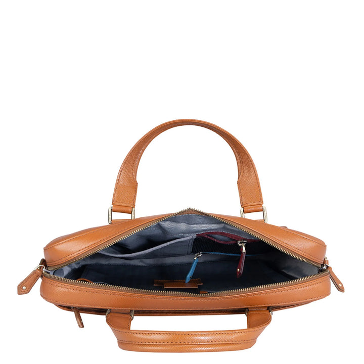 Cognac Franzy Leather Computer Bag - Upto 15
