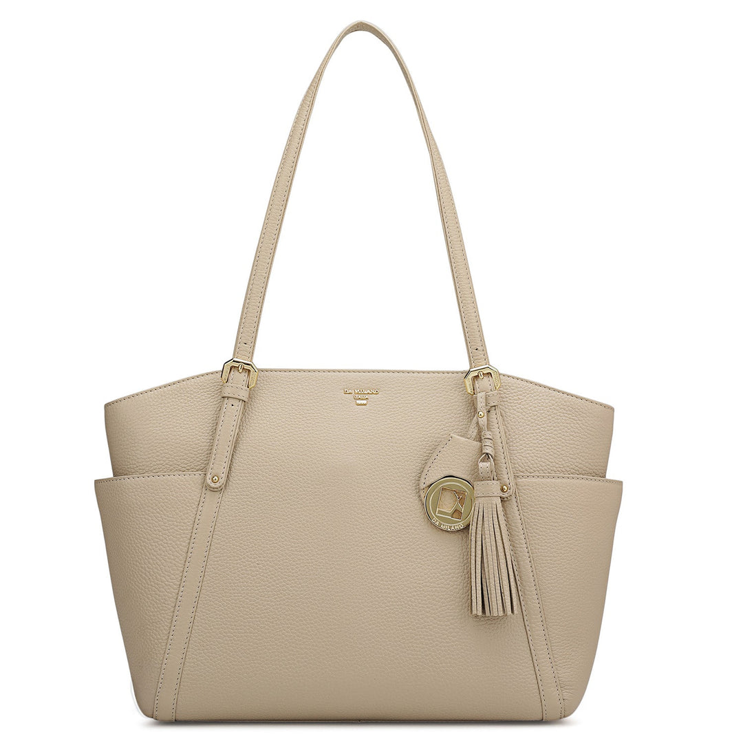 Medium Wax Leather Shoulder Bag - Dove
